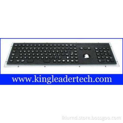 Waterproof black metal industrial keyboard with trackball,